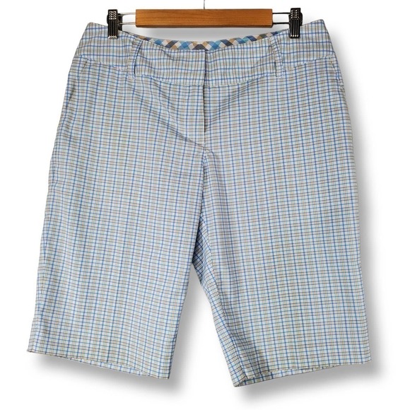 Adidas Athletic Bermuda Golf Shorts Plaid Blue Yellow Size 8 - Picture 1 of 9